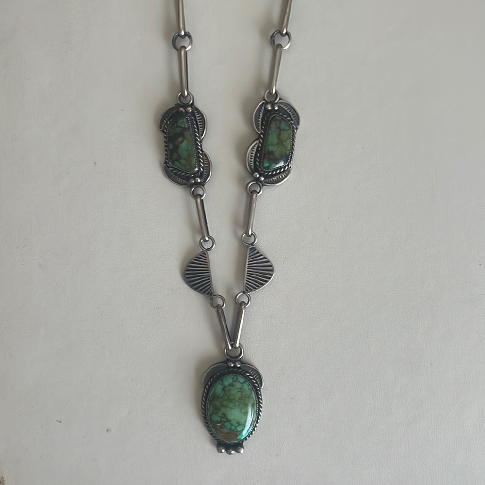 Native American Silver & 3 stone Turquoise necklace